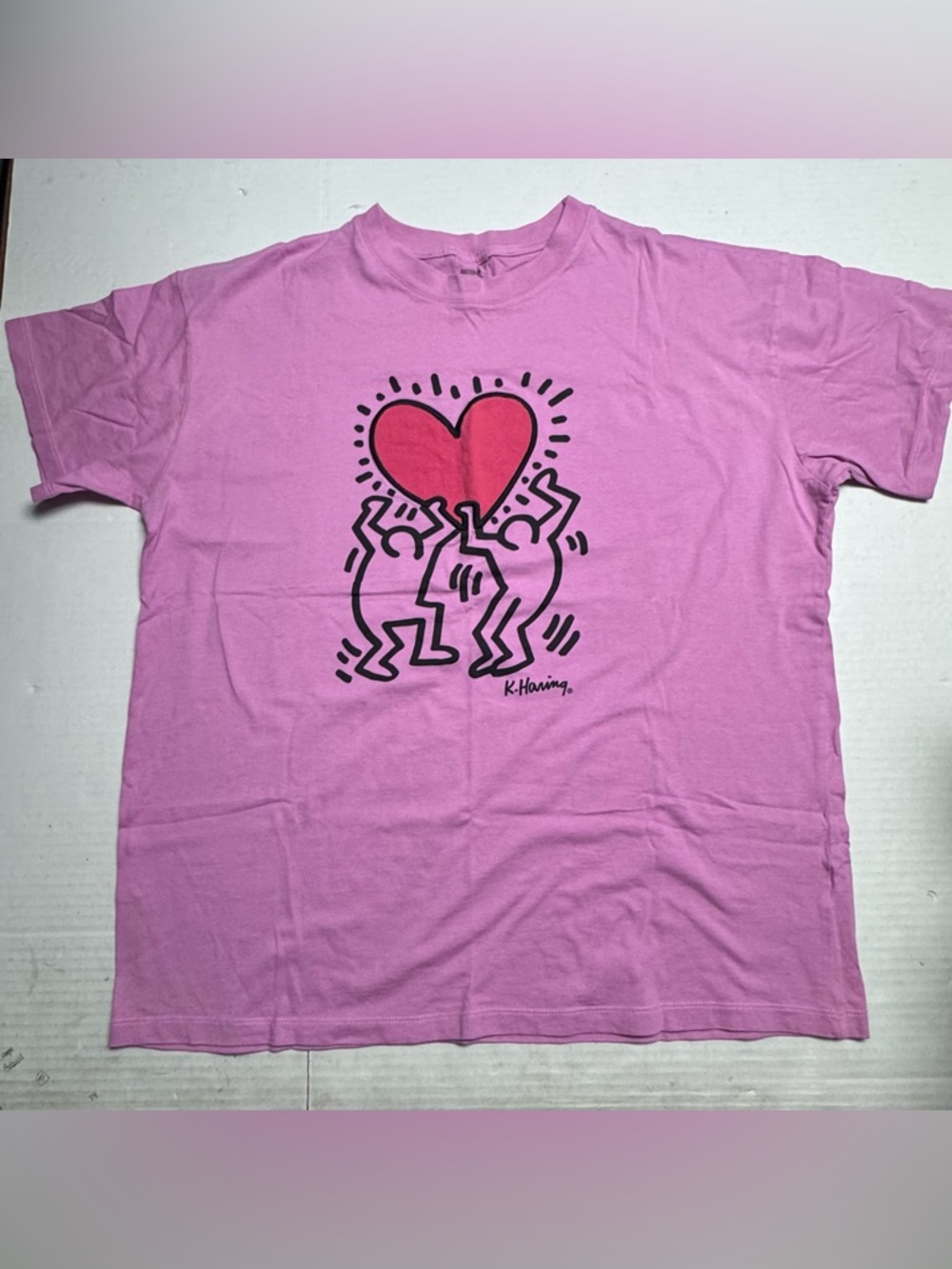 Cotton On Keith Haring Heart Beat Relaxed Fit Boyfriend Tee In Pink  XL
